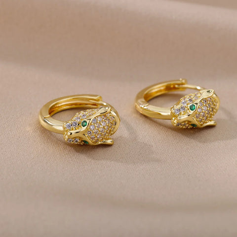 Punk CZ Stone Crystal Panther Hoop Earrings – Statement Jewelry for Women