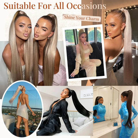 AZQUEEN 24 Inch Long Straight Synthetic Hair Extensions