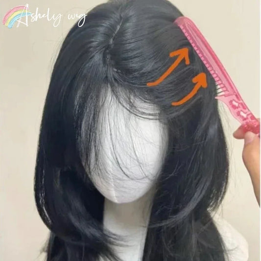 Black Wig with Headband - Body Wavy French Bangs
