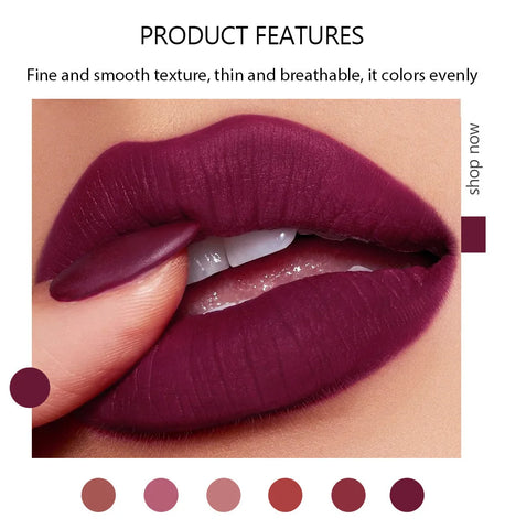 6-Color Matte Lipstick - Long-Lasting Velvet Finish