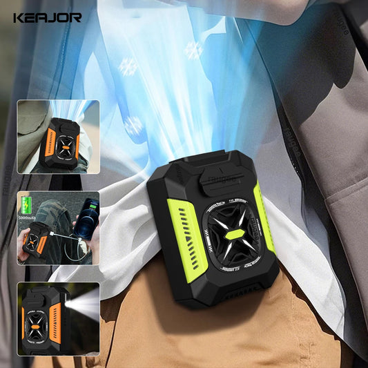 Portable Waist Fan: Outdoor Mini Clip Fan with 5000mAh Power Bank & LED Light