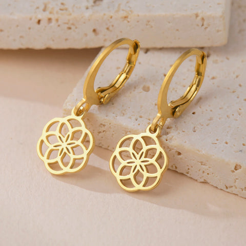 Flower of Life Drop Earrings - Stainless Steel Sacred Geometry Jewelry for Women and Girls