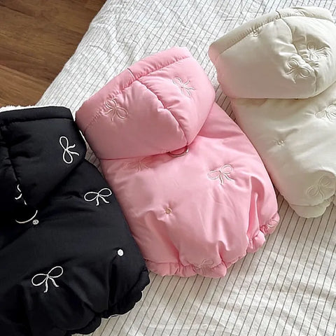 Fashion Bow-Embroidered Dog Coat - Stylish Hooded Down Jacket for Winter Warmth