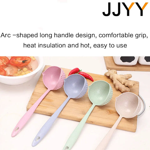 JJYY 2 in 1 Kitchen Spoon with Long Handle - Plastic Colander Filter for Hot Pots