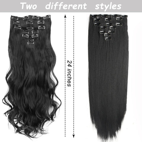 7Pcs/Set 16 Clips Hair Extension - Black Ombre Long Straight Hair