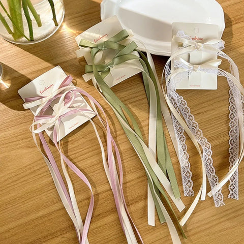 2Pcs Korean Lace White Bow Ribbon Hair Clip - Delicate Bowknot Hairpins for Women
