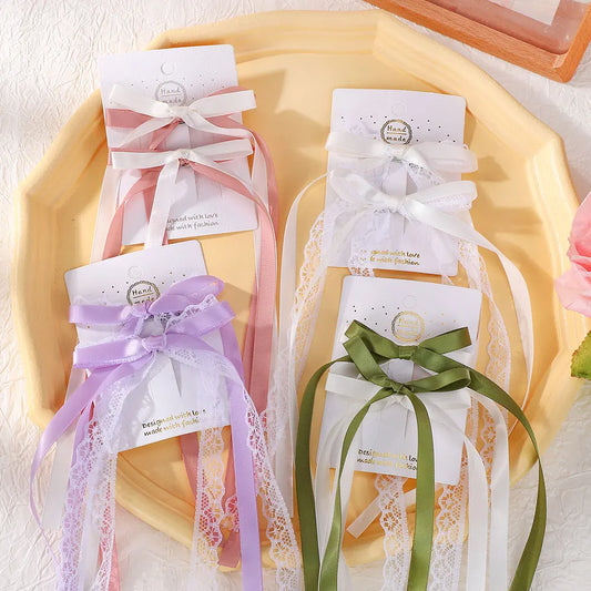 2Pcs Korean Lace White Bow Ribbon Hair Clip - Delicate Bowknot Hairpins for Women