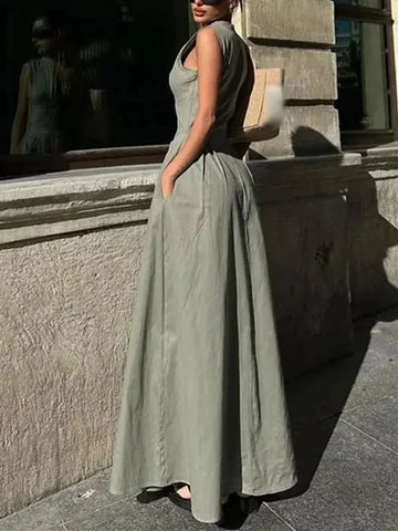 MUJER Zipper Long Dress - Elegant Summer Midi Dress