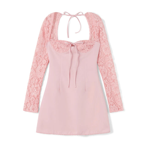 Hirigin Dames Elegante Kanten Patchwork Mini Jurk
