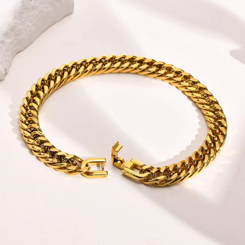 Stylish Double Curb Chain Bracelets for Men and Boys - Stainless Steel Miami Link Wristband