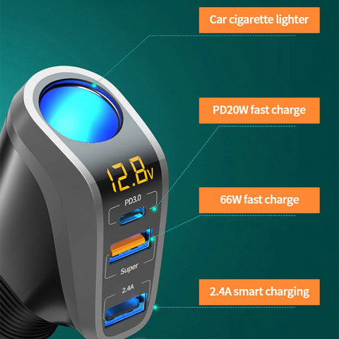 66W Quick Charge Car Charger with QC3.0/PD Port