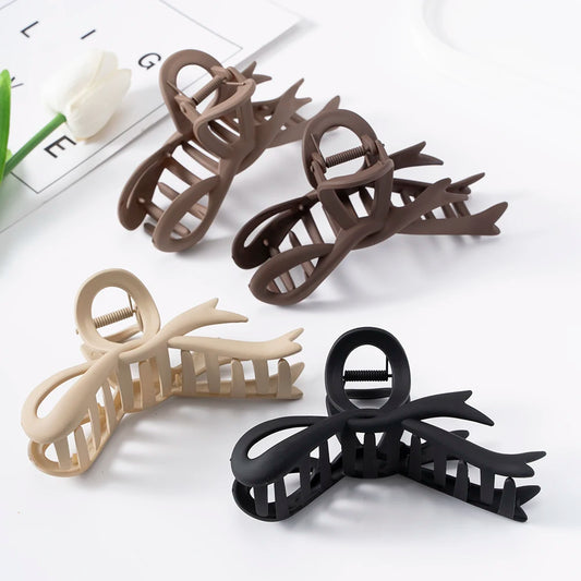 Vintage Ribbon Bow Hair Clips - 13CM Matte Hair Claws for Women