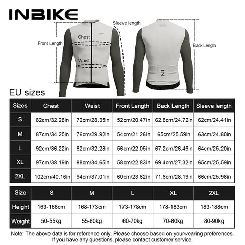 INIBKE Long Sleeved Men's Cycling Jersey - Winter Fleece Bicycle Jersey with Reflective Full Zipper and 3 Rear Pockets