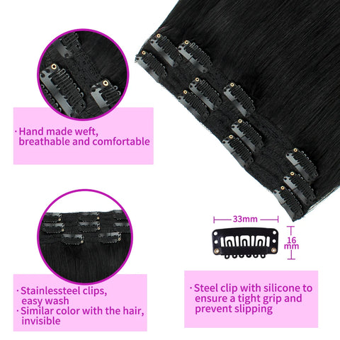 Clip In Hair Extensions 100% Human Hair - Jet Black