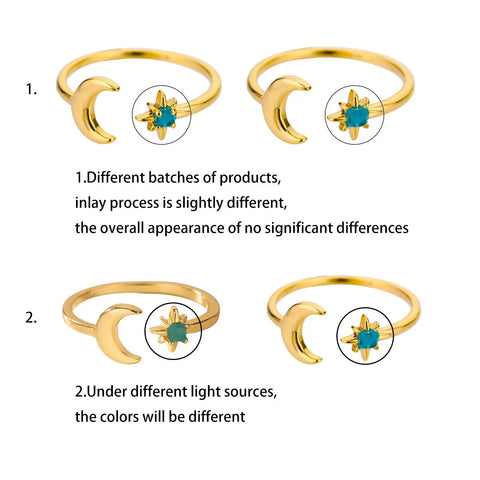 Zircon Moon Star Rings for Women - Stainless Steel Adjustable Aesthetic Jewelry