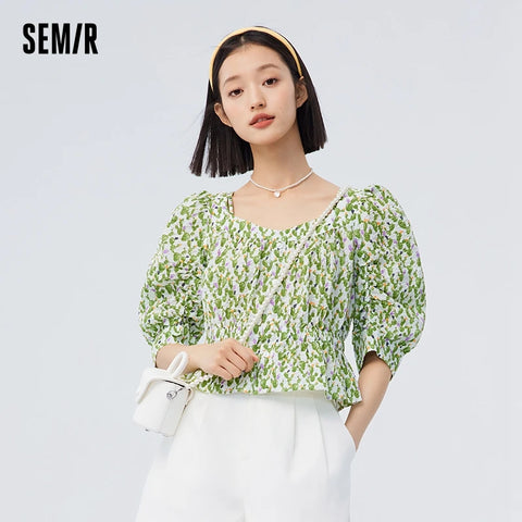 Semir Women Short-Sleeve Blouse - Vintage Cotton Shirt