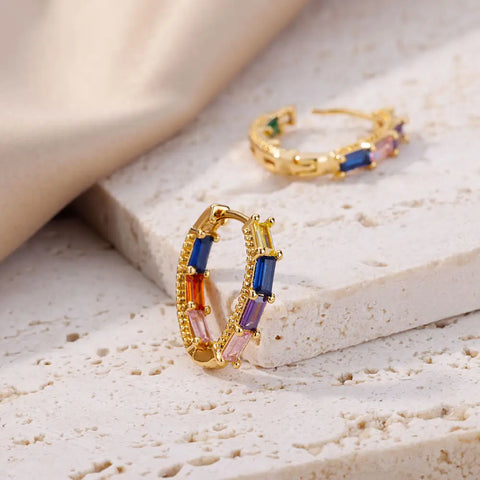 Colored Rainbow Zircon Earrings for Women - Mini Stainless Steel Geometric Circle Jewelry for Weddings and Parties