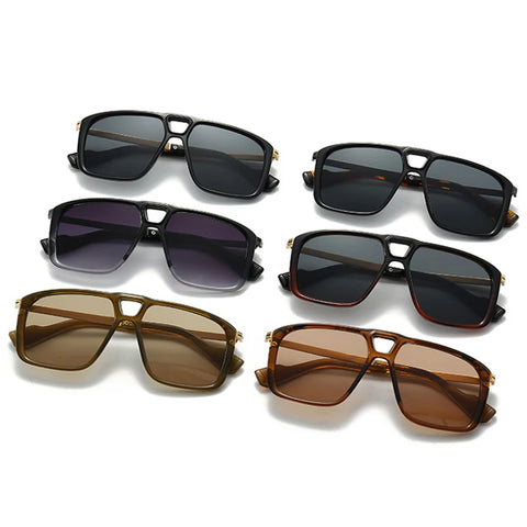SHAUNA Retro pilotenzonnebril met dubbele brug - UV400-verloop, unisex zonnebril met klinknageldetail