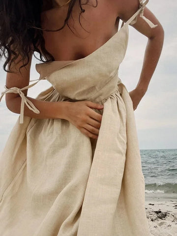 TARUXY Sexy Backless Beach Dress for Women - Elegant V Neck Maxi Sundress