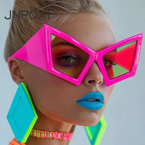 JNPCXI Übergroße Cat-Eye-Sonnenbrille – Roter Farbverlauf UV400 Unisex-Retro-Sonnenbrille mit weitem Bein