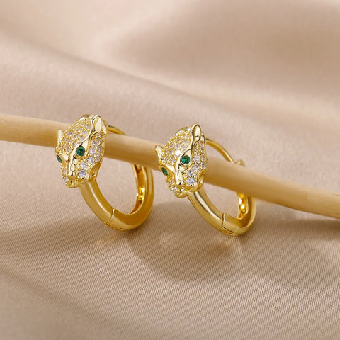 Punk CZ Stone Crystal Panther Hoop Earrings – Statement Jewelry for Women