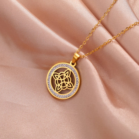 Skyrim Witchcraft Witch Knot Necklace - Stainless Steel Amulet with Clear Zircon Pendant | Perfect Wicca Jewelry Gift