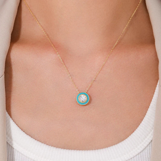 Ailmay 925 Sterling Silver Blue Enamel Pendant Necklace
