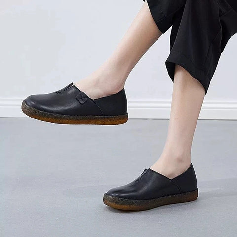 WOIZGIC Women Retro Leather Flats Loafers