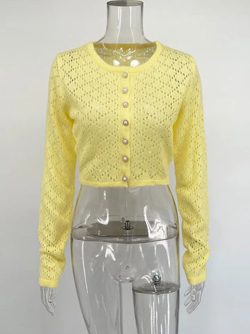 Tossy Summer Knitwear Hollow Out Cardigan voor dames - Casual Cropped Top