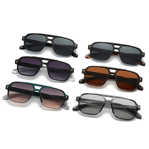 SHAUNA Retro Dubbele Brug Vierkante Zonnebril - Gradiënt UV400 Unisex Designer Zonnebrillen met Klinknagels