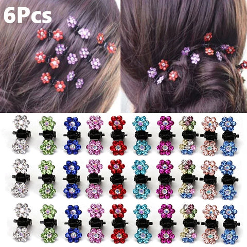 6 stuks mini-haarspeldjes met strass - antislip bloemenhaaraccessoires voor vrouwen en meisjes