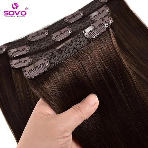 Clip-In Hair Extensions 100% Real Human Remy Hair 7pcs/Set Dark Brown #2