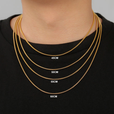 Skyrim Stainless Steel Gold Box Chain Necklace for Men and Women - Minimalist Punk Jewelry 2-7mm Thick