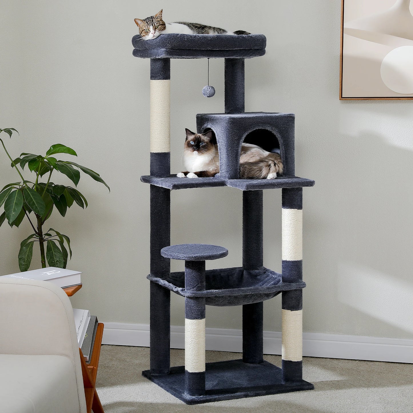 5-Level Cat Tree Tower for Large Indoor Cats with Hammock and Cozy Perch