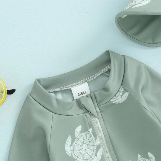 Tregren Toddler Boys Rash Guard Swimsuit with Swim Cap