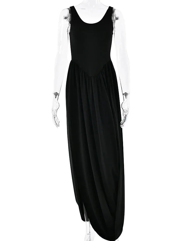 Fantoye Sexy High Slit Maxi Dress for Women - Elegant Black Sleeveless Dress for Summer Party & Clubwear 2024