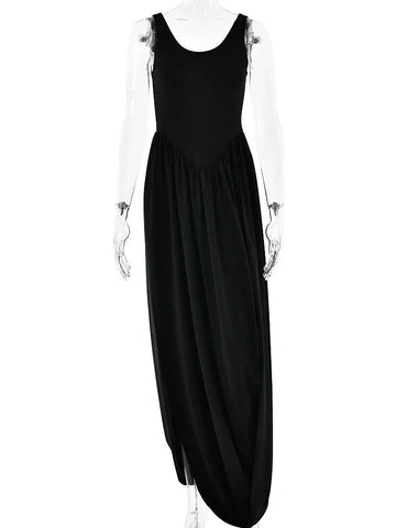 Fantoye Sexy Maxi-jurk met hoge split voor dames - Elegante zwarte mouwloze jurk voor zomerfeesten en clubwear 2024 
