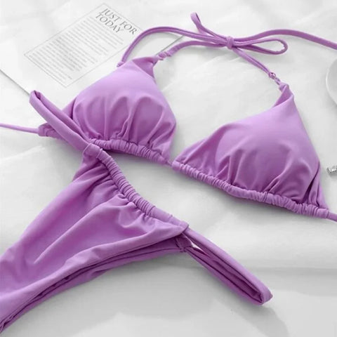Para Praia 14 kleuren effen Braziliaanse bikini micro badmode T-back badpak voor dames