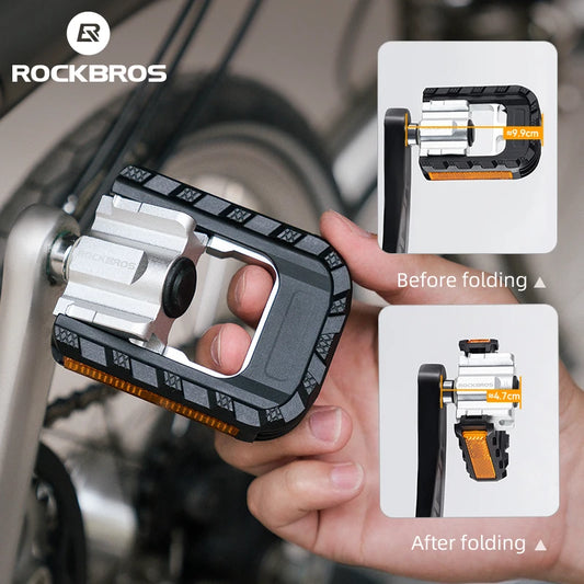 ROCKBROS Foldable MTB Bicycle Pedals - Aluminum, Anti-Slip, Reflective