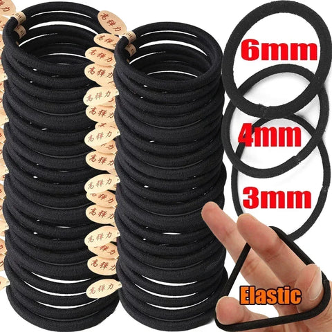 50/100 stuks zeer elastische zwarte haarbanden voor vrouwen en meisjes - perfecte paardenstaarthouders en scrunchies