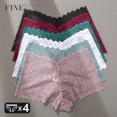 FINETOO 4pcs Lace Floral Boyshorts Underwear for Women