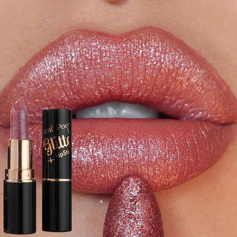 6 Colors Glitter Lipstick - Waterproof, Long-Lasting Diamond Pearlescent Metallic Lip Gloss for Women