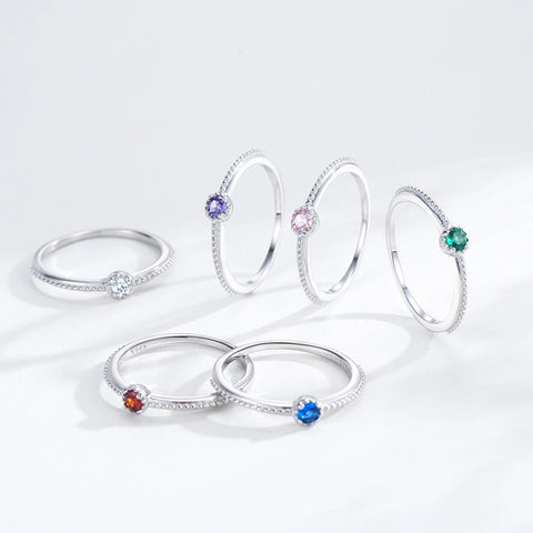 Ailmay 925 Sterling Silver Round Rainbow Zircon Rings