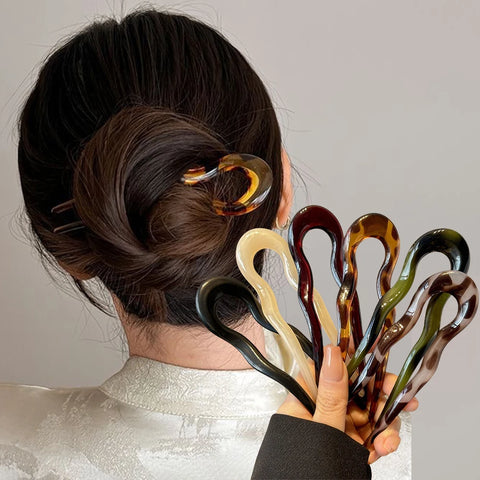 U-Shaped Tortoiseshell Hair Fork - Elegant Acrylic Hairpin for Women and Girls