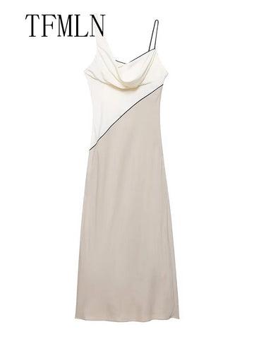 TFMLN Elegant Women Patchwork Slim Strap Dress