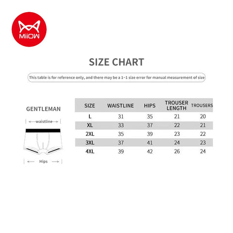 MiiOW 3Pcs Cotton Men's Underwear - Breathable Graphene Antibacterial Boxers