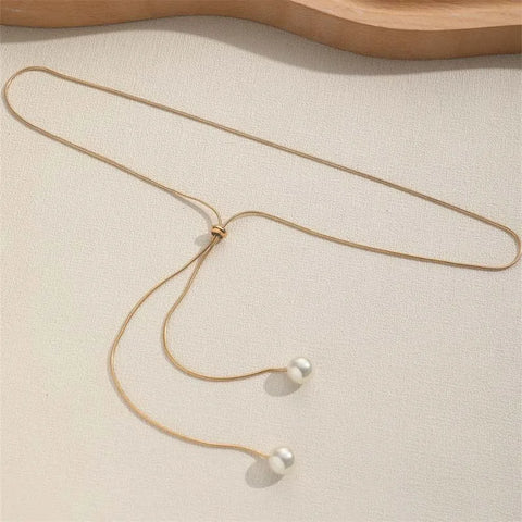 Silver Long Tassel Pearl Pendant Necklace - Adjustable Choker Jewelry for Women