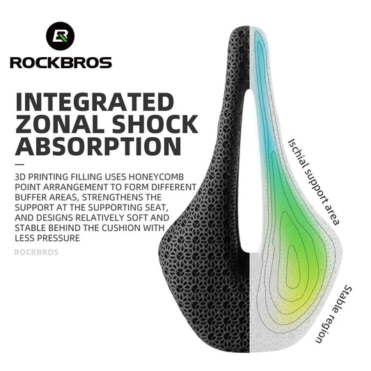 ROCKBROS Ultralight Bicycle Saddle - 3D Printing Integrated Zonal Shock Absorption for Comfortable MTB/Road Bike Rides