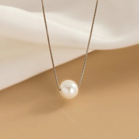 INZATT 925 Sterling Silver Pearl Pendant Choker Necklace