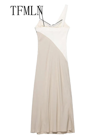 TFMLN Elegant Women Patchwork Slim Strap Dress